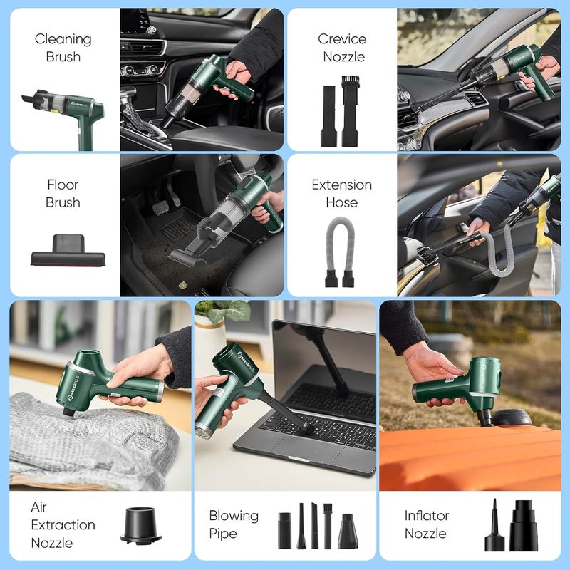 SakerPlus Hand Held Car Vacuum Cordless, 20000PA High Power Handheld Portable Vacuum & Air Duster for Car Home, 4-in-1 Mini Vacuum Cleaner with LED Display - Vacuuming, Blowing, Inflating & Deflating - Image 4